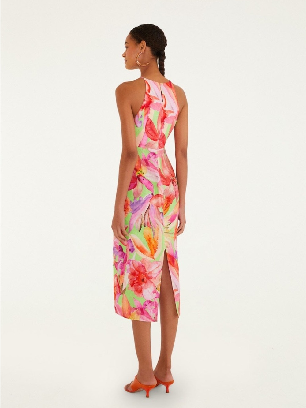 FARM RIO Floral Halter Midi Dress in Pink and Green - Picture 2 of 3